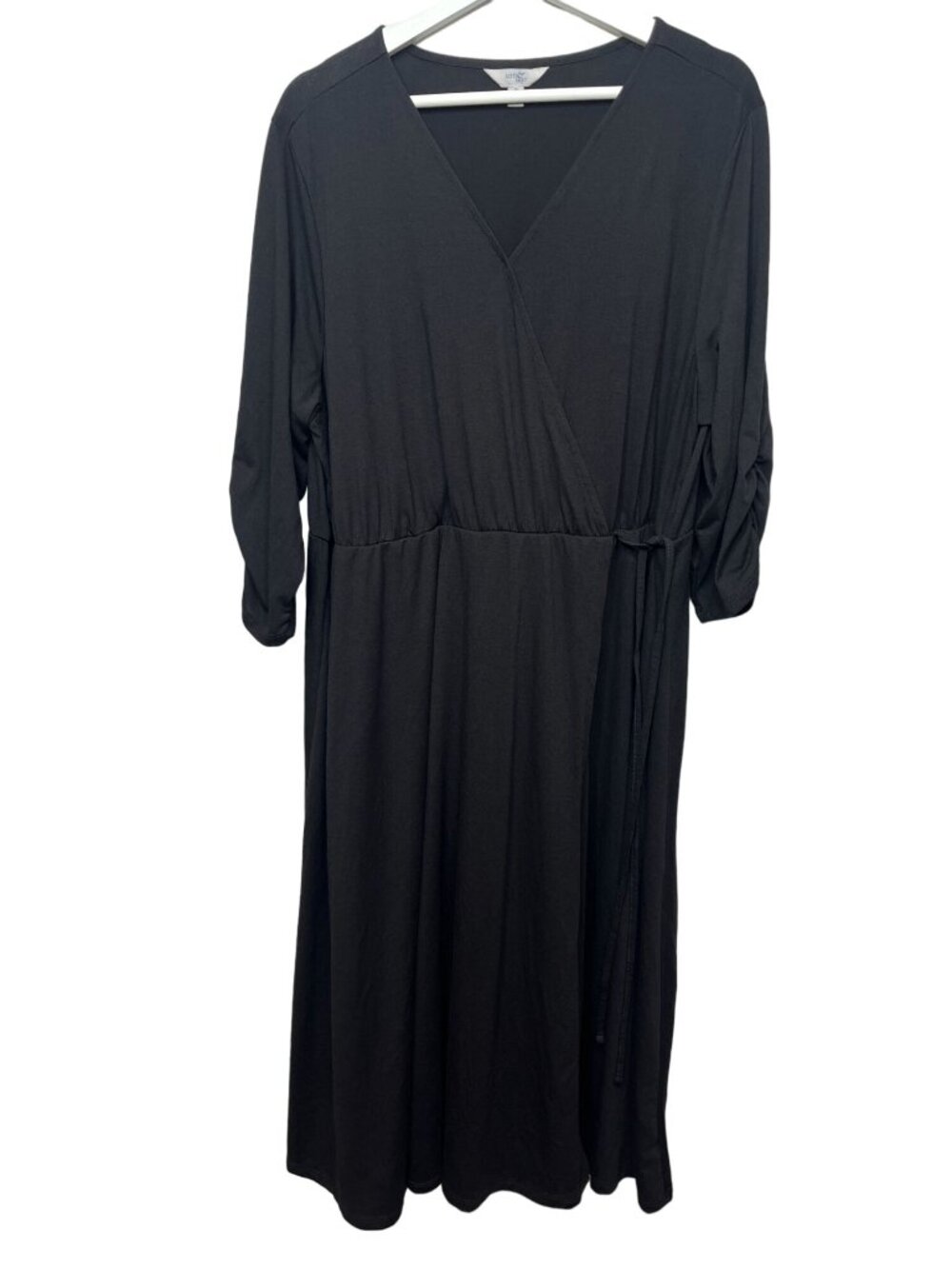 Terra and Sky Black Faux Wrap Maxi Dress Women 2X Long Sleeve Plus